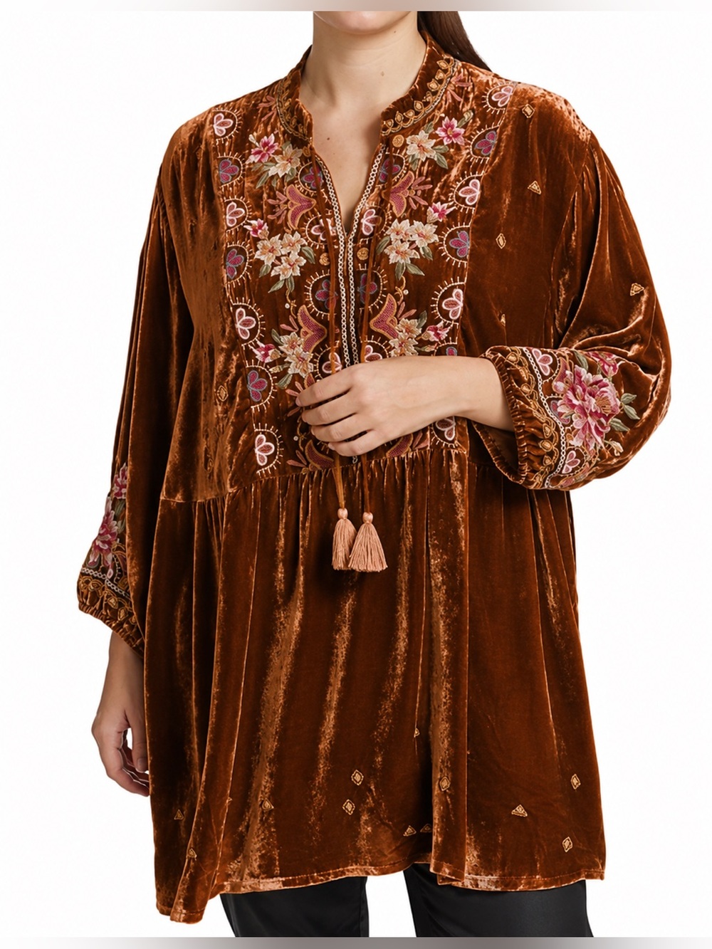 Johnny Was Joanna Velvet V Neck Mandarin Tunic Top XXL - Picture 1 of 5